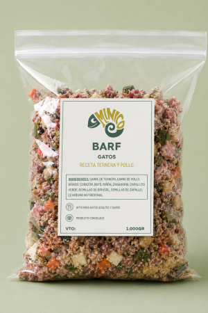 Alimento BARF para Gatos 1KG Receta Ternera y Pollo