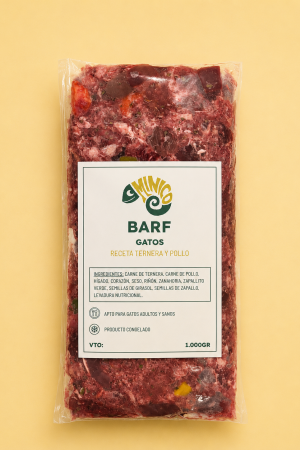Alimento BARF para Gatos 1KG Receta Ternera y Pollo