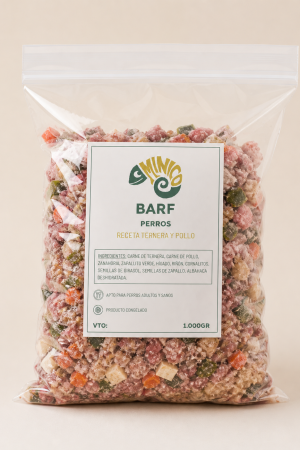Alimento BARF para Perros 1KG Receta Ternera y Pollo