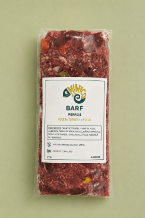 Alimento BARF para Perros 1KG Receta Ternera y Pollo